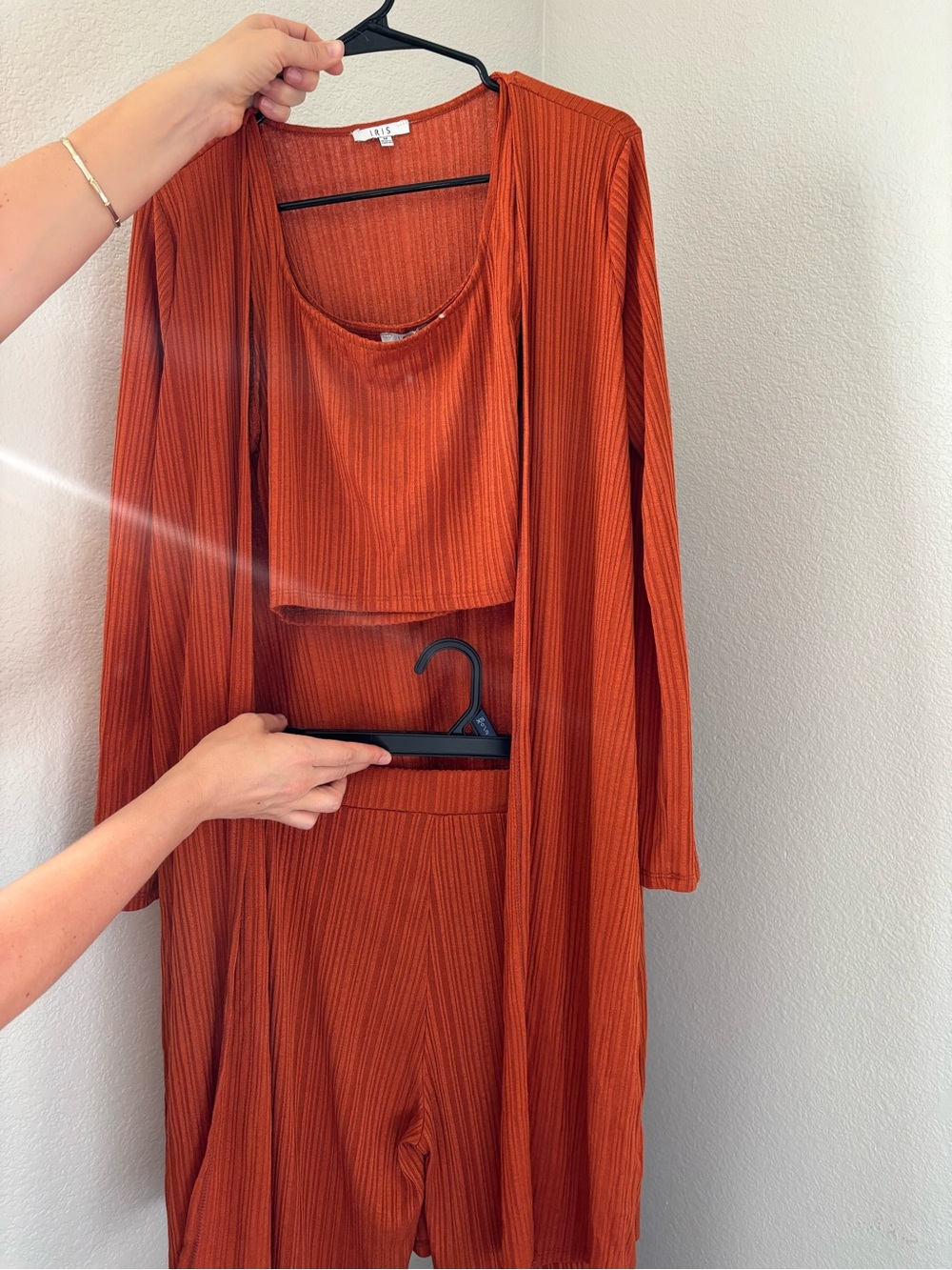 Three-Piece Ribbed Jumpsuit Set - Rust - Picture 2 of 2